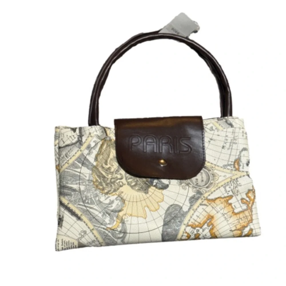 Paris Map Print foldable tote  - Brown and Cream